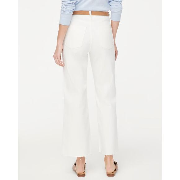 J Crew Women's 26 Jeans Wide Leg Crop High Rise Stretch Denim White Raw Hem - Picture 2 of 11